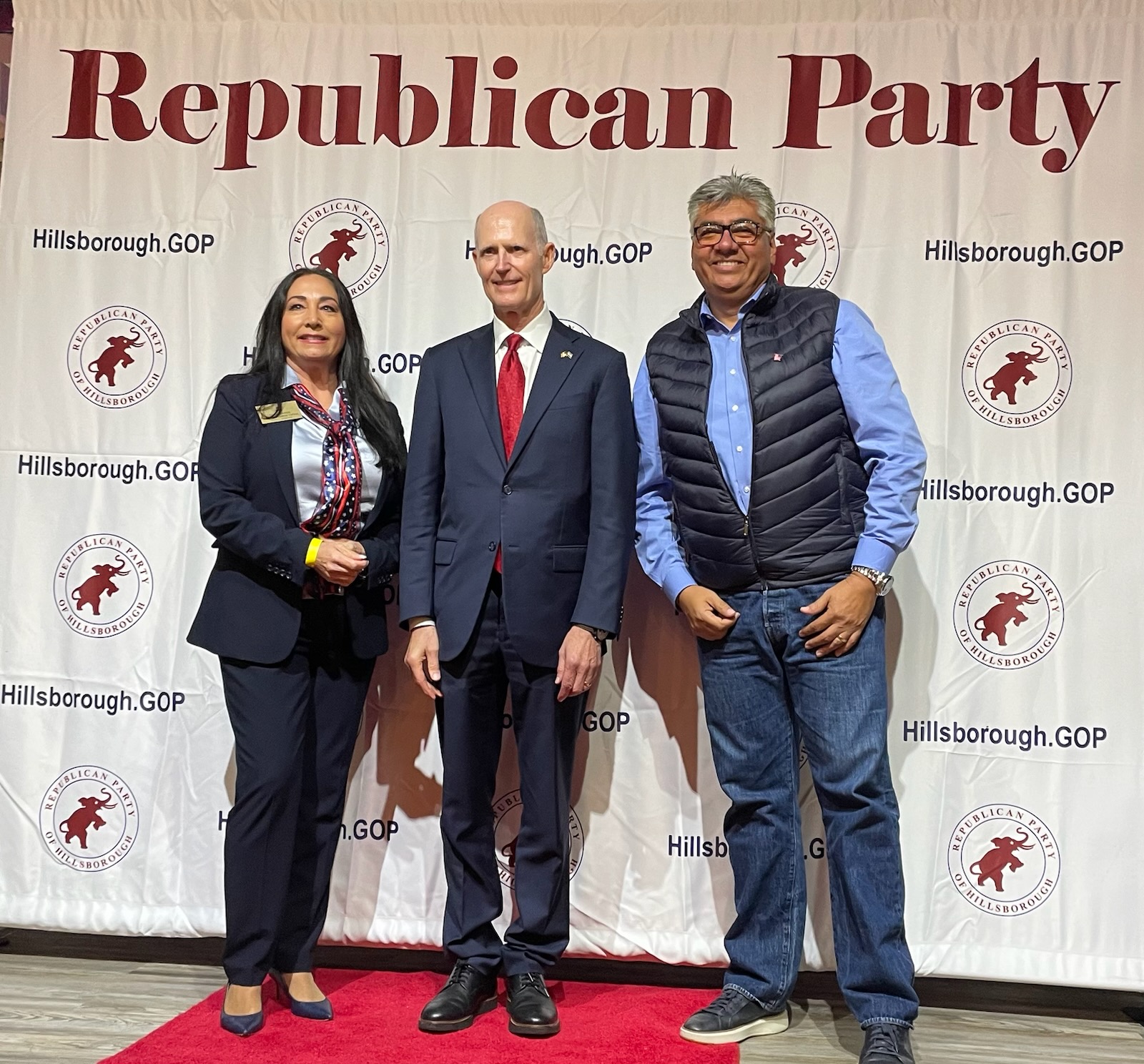 Donna with U.S. Senator Rick Scott at a Republican Party of Hillsborough event