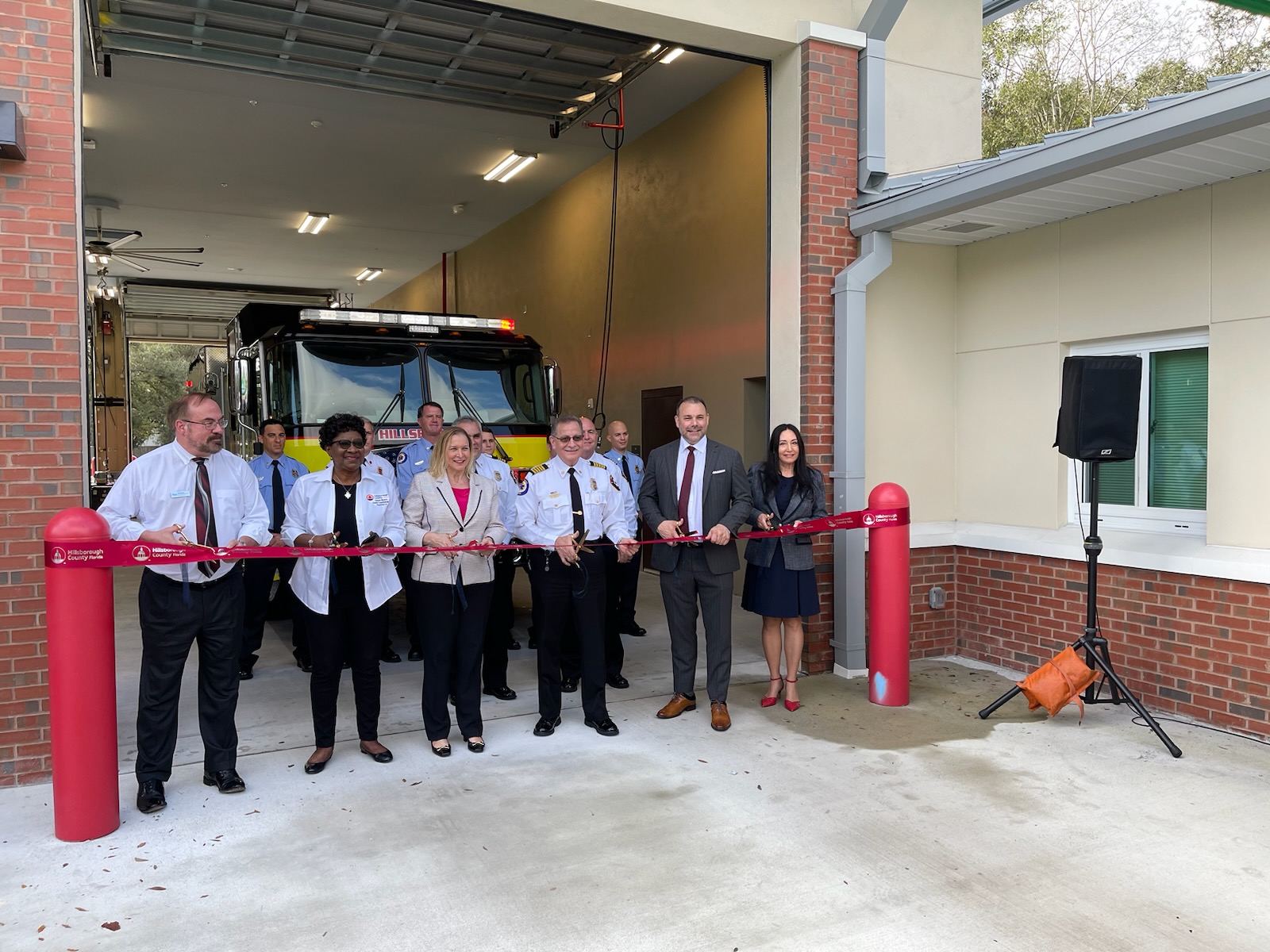 Donna joining county leaders for a Hillsborough County Fire Rescue ribbon-cutting