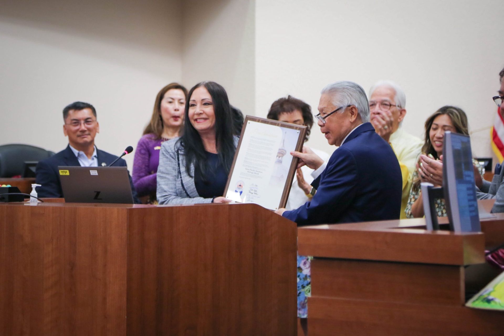 Donna receiving an Asian Pacific American Heritage Month proclamation at the Hillsborough County Board of County Commissioners