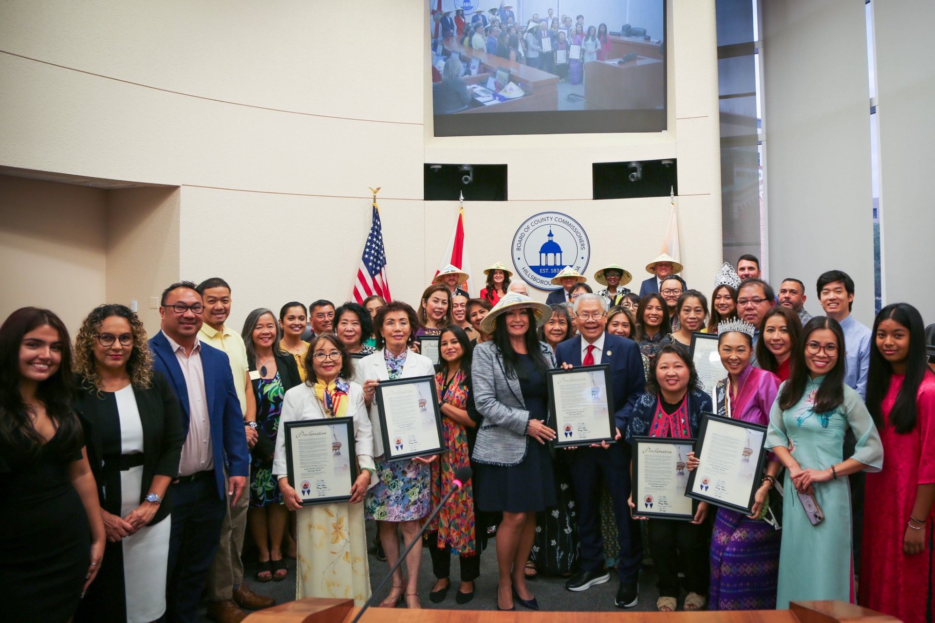 Donna with the Asian Pacific American community celebrating Heritage Month at the Board of County Commissioners